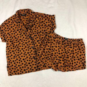 Madewell Pajamas Womens XXS Flannel Bedtime Set in Leopard Dot Shirt Short K2252